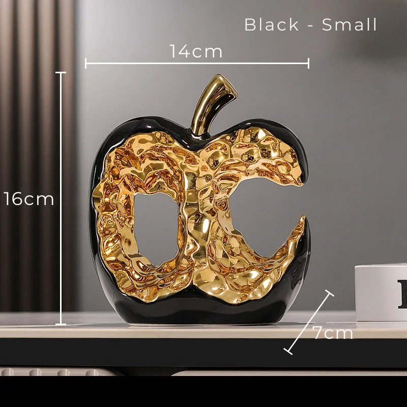 Golden Painted Ceramic Apple Sculpture