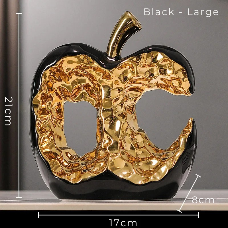 Golden Painted Ceramic Apple Sculpture