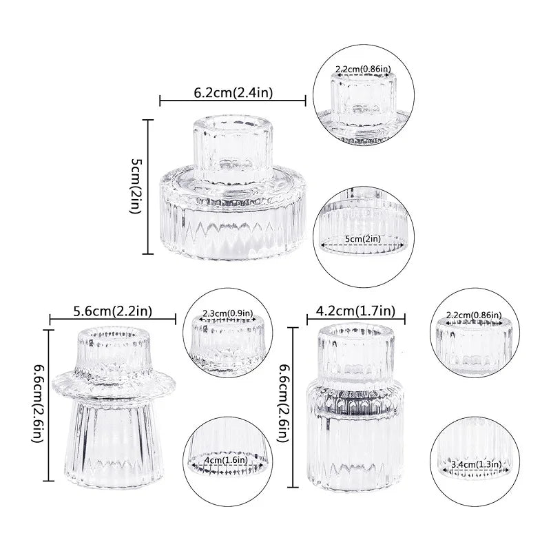 3pcs Glass Candlestick Holders