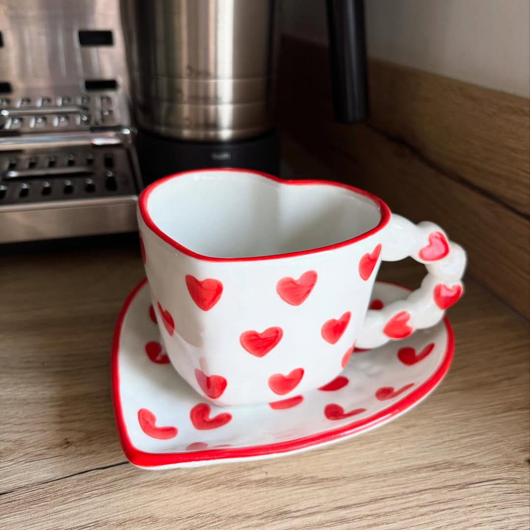 Heart Shape Coffee cup with Saucer