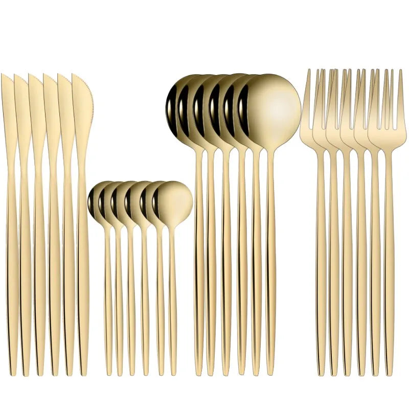 A 24pcs minimalist gold cutlery set