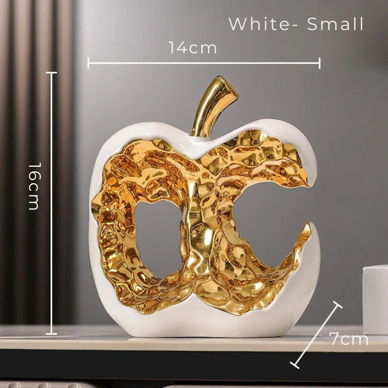 Golden Painted Ceramic Apple Sculpture