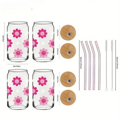 4pcs Pink Smiling Flower Glasses