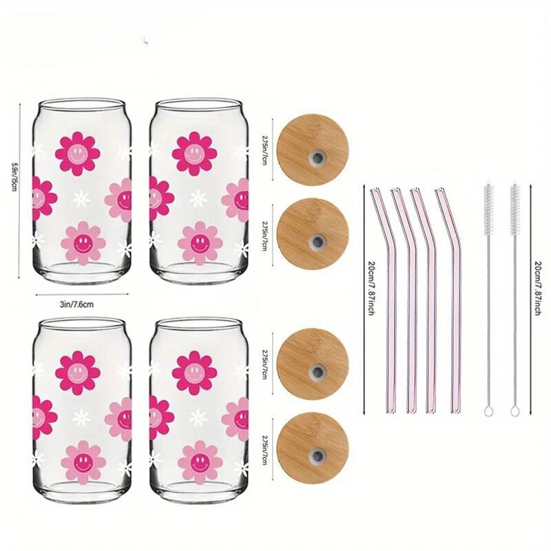 4pcs Pink Smiling Flower Glasses
