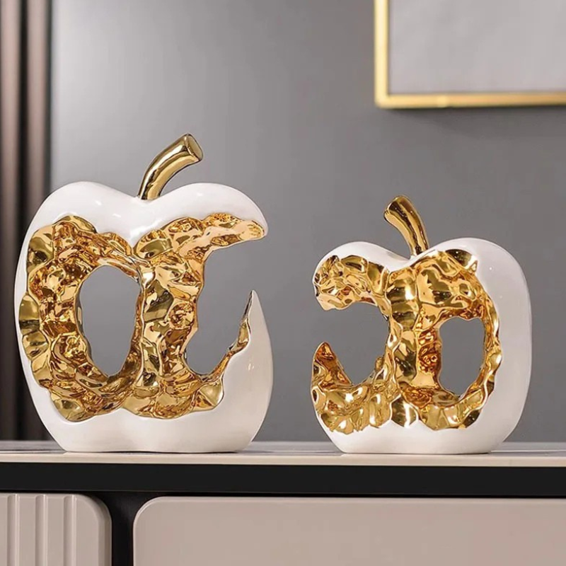 Golden Painted Ceramic Apple Sculpture