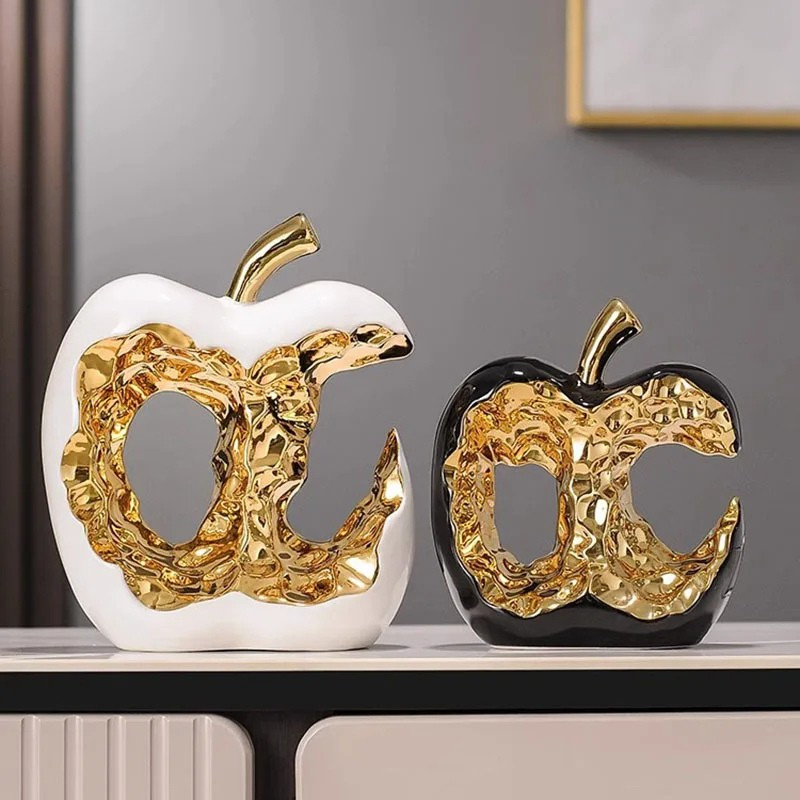 Golden Painted Ceramic Apple Sculpture