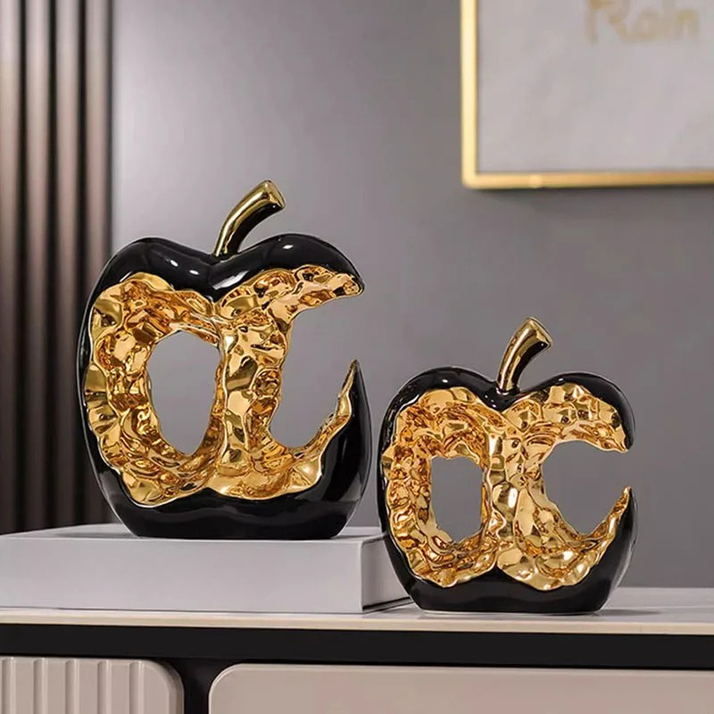 Golden Painted Ceramic Apple Sculpture