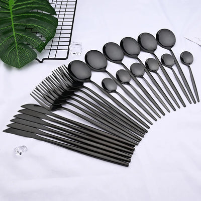 24pcs Black Cutlery Set