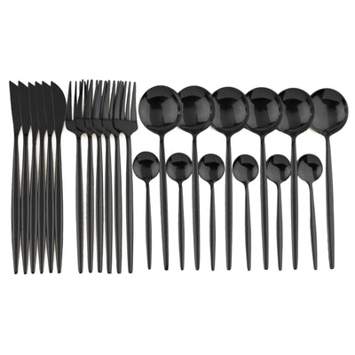 24pcs Black Cutlery Set
