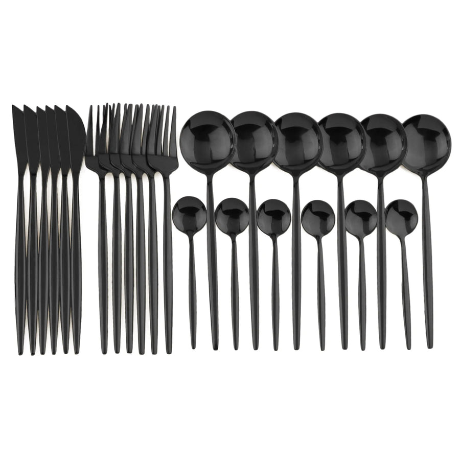 24pcs Black Cutlery Set