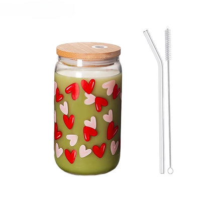 4pcs Heart Printed Glass Tumblers