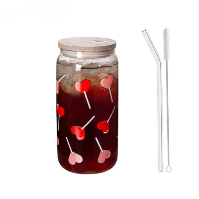 4pcs Heart Printed Glass Tumblers