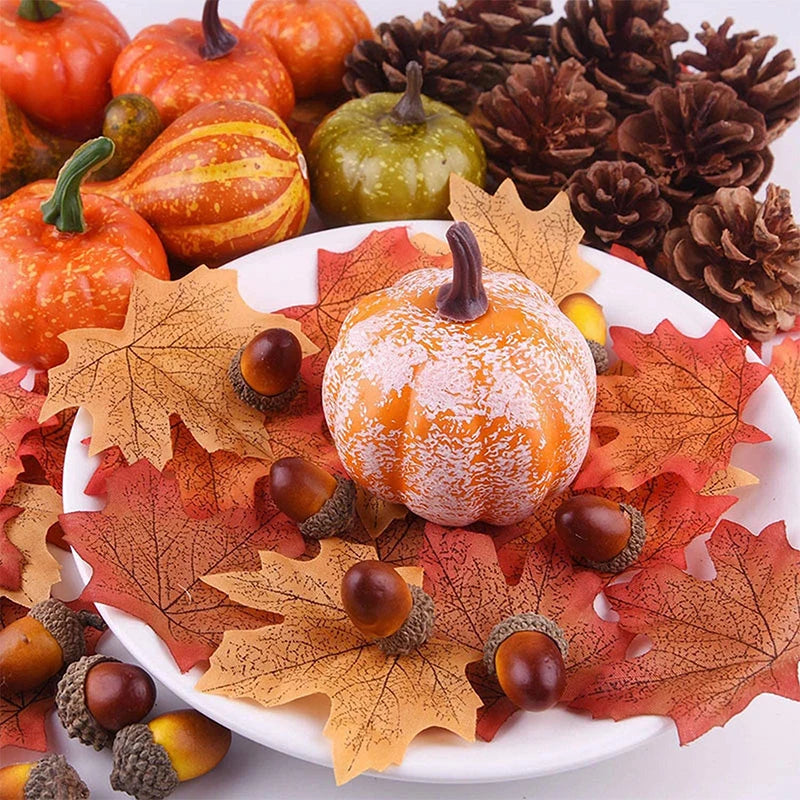 Mini Autumn Pumpkin & Leaf Decor Set - 50pcs