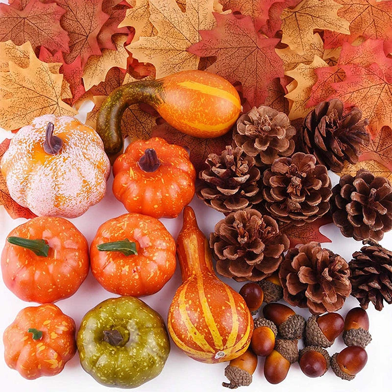 Mini Autumn Pumpkin & Leaf Decor Set - 50pcs