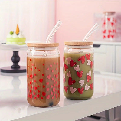 4pcs Heart Printed Glass Tumblers