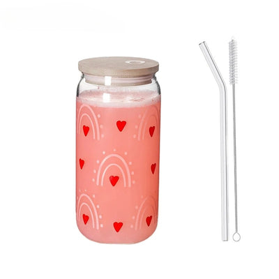 4pcs Heart Printed Glass Tumblers