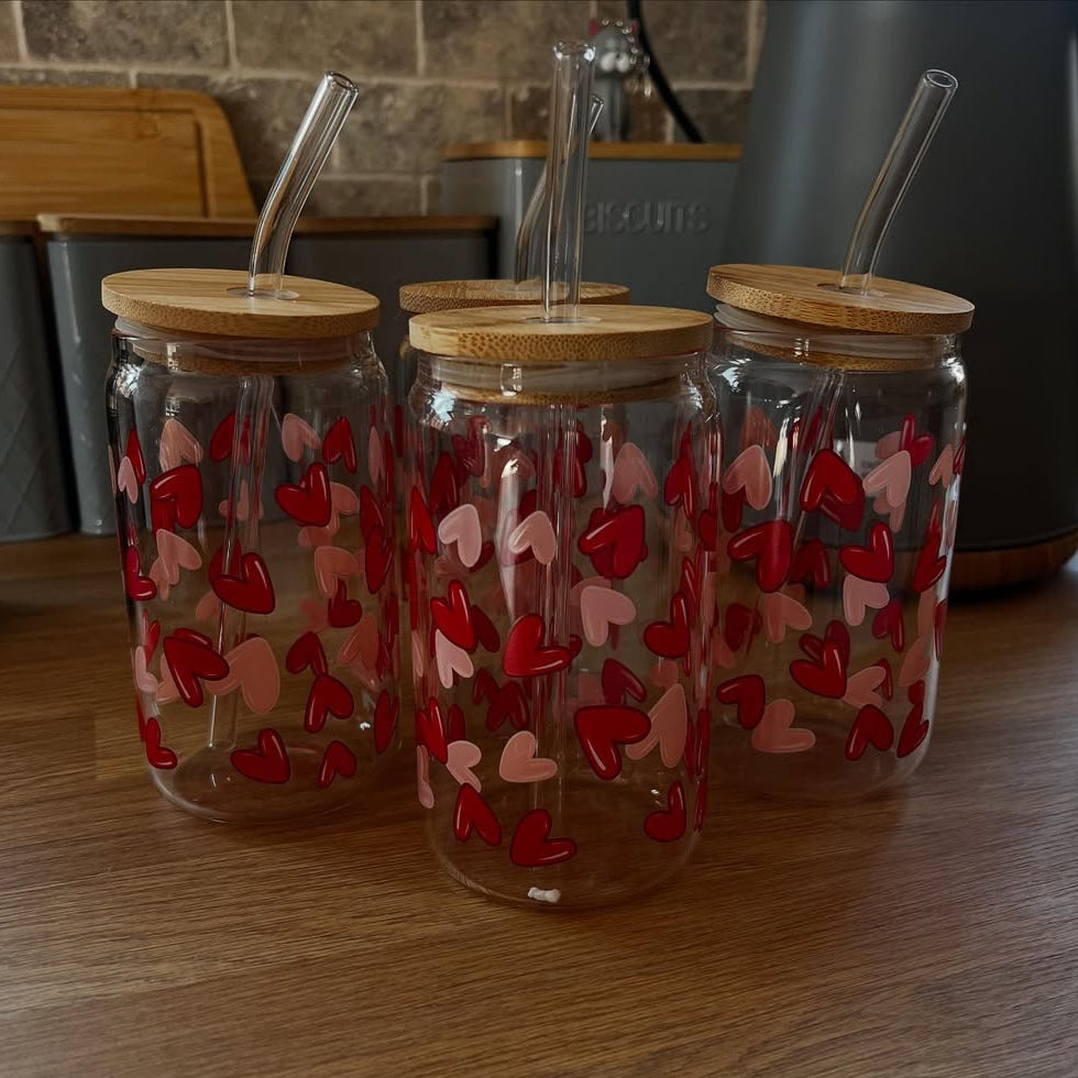 4pcs Heart Printed Glass Tumblers