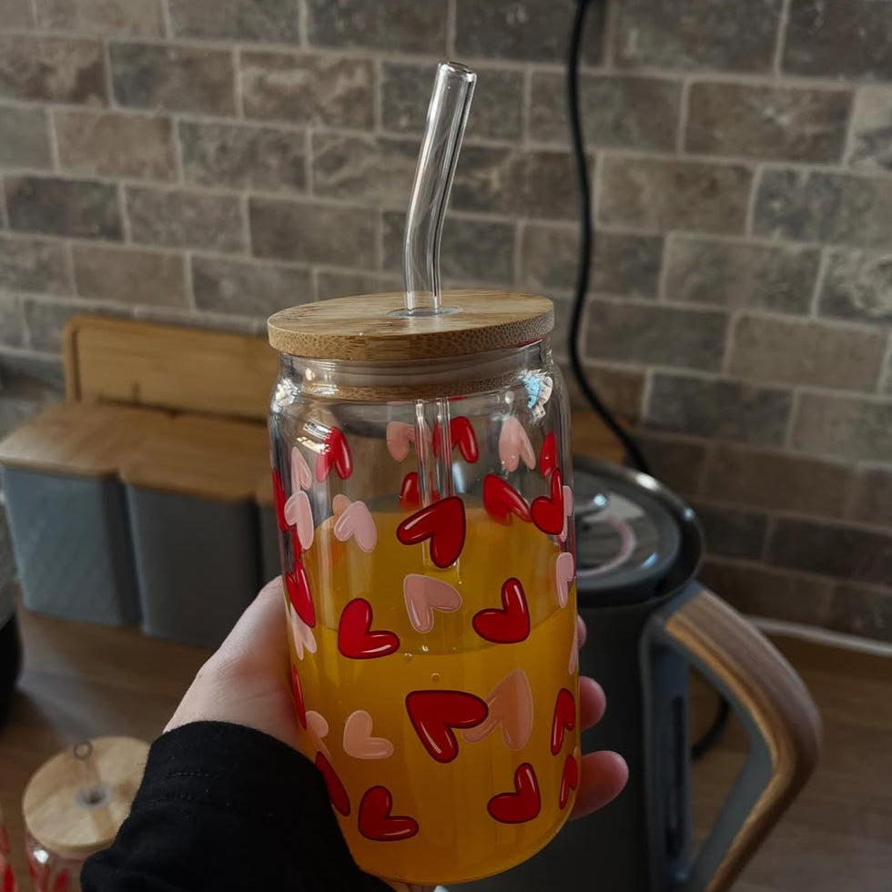 4pcs Heart Printed Glass Tumblers