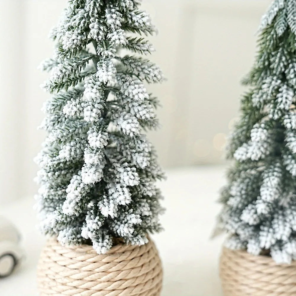 Close-up image of an artificial snowy Christmas tree