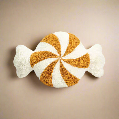 Beige and Gold Christmas Cushion. An embroidered sweet design in soft neutral tones.