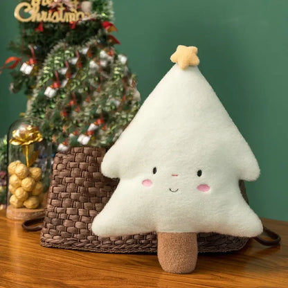 A soft sculptural Christmas plush pillows, shown in the styles of a mint green Christmas Tree.
