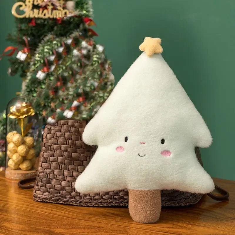 A soft sculptural Christmas plush pillows, shown in the styles of a mint green Christmas Tree.