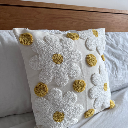 Floral daisy pattern embroided cushion cover