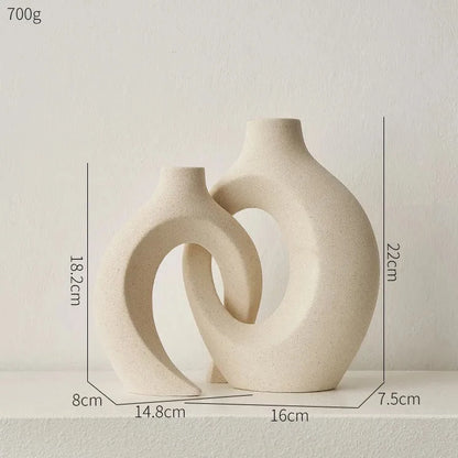 Ceramic Nordic vase set with measurements stated. 