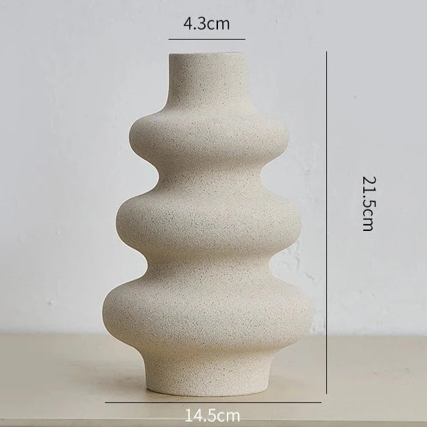 Large wavy, ceramic white vase with dimensions stated